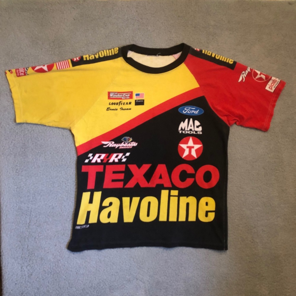 Vtg Texaco Havoline Racing Shirt Ernie Irvan NASCAR All Over Print Tee XL